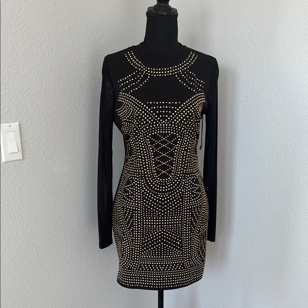 Black Studded Long Sleeve Dress